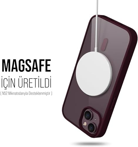 iPhone için Kılıf Kamera Korumalı Magsafe Wireless Şarj Özellikli Şeffaf Renkli Kılıf (iPhone 13/14 Bordo) - Görsel 2