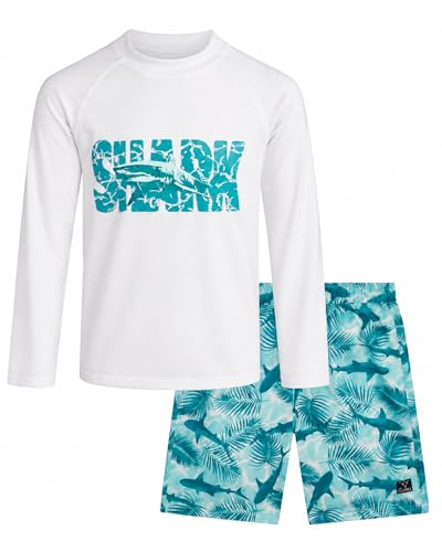 Image of Big Chill Boys Rash Guard Set - 2 Piece UPF 50+ Boys Swim Trunks & Long Sleeve Boy Swim Shirt Youth Bathing Suit Swimwear Set