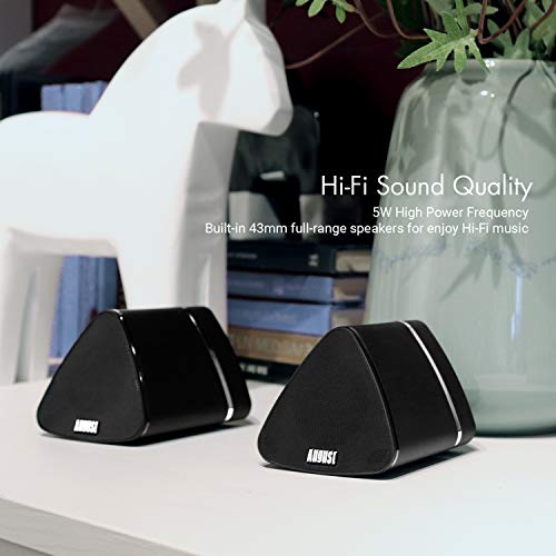 August MS515 - Stereo Bluetooth Speaker Pair - Dual Wireless Speakers for Smart TVs, Smart Phones, Laptops, PCs, Tablets - Black