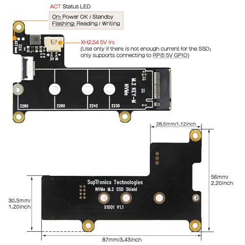 Image of Geekworm X1001 PCIe M.2 Key-M NVMe SSD PIP PCIe Peripheral Board for Raspberry Pi 5