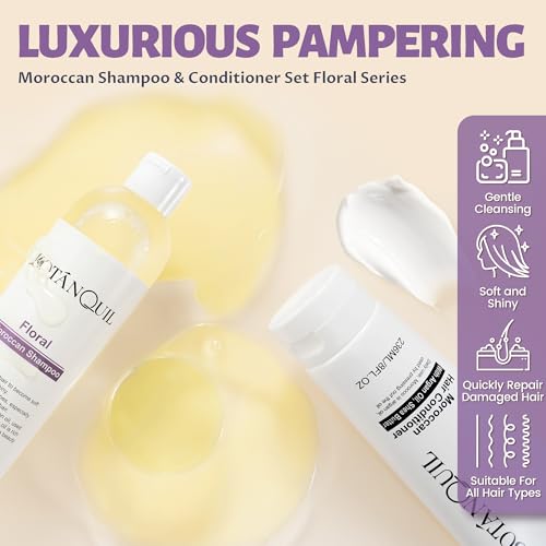 BOTANQUIL Moroccan Shampoo and Conditioner Set with Argan Oil, Shea Butter & Hyaluronic Acid Plant Based Gentle Cleansing for Dry, Damaged Hair, Hair Hydrating Anti Frizz- Floral Scent — view 2