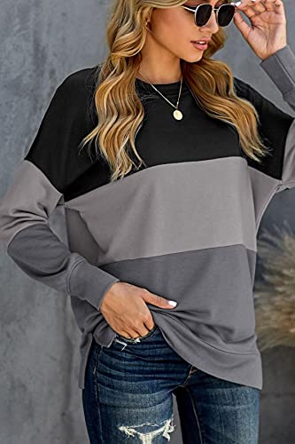Smeng Womens Fall Fashion Crew Neck Striped Long Sleeve Comfort Colors Sweatshirts Women Casual Crewneck Sweatshirts Teen Girls Lightning Deals Womans Clothing Top Black M #TOP2