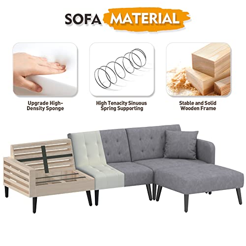 Gyutei 100" Convertible Sectional Sofa Bed, Modern Linen 3-Seat L-Shaped Couch With 3 Angle Adjustable Backrest, Upgrade Soft Cushion & Sturdy Construction For Living Room And Apartment (Dark Gray) #TOP6