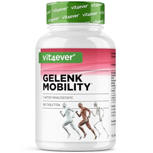 vit4ever Gelenk Mobility - Hochdosiert mit 7 Inhaltsstoffen: Glucosamine + Chondrotin + MSM + Hyaluronsäure + Kollagen + Vitamin C - Ohne unerwünschte Zusätze (160 Tabletten)