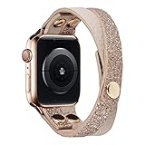 KOREDA Compatible with Apple Watch Band 38mm 40mm 41mm for Women Girls, Bling Calf Leather Adjustable Cross Bracelet Strap for iWatch SE & Series 8 & Series 7/6/5/4/3/2/1 (Khaki/Coffee, 38mm/40mm/41mm)