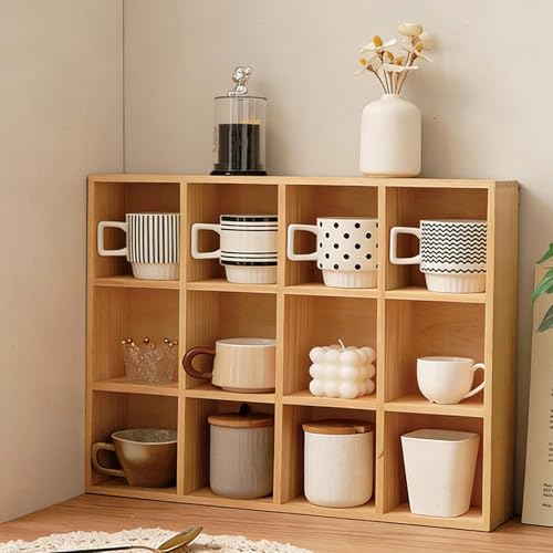 Xalteafe Wandregal FüR Tassen Antikes Regal FüR SammlerstüCke Rustikales Holzregal FüR Kaffeetassen Tassenregal Stehend Setzkasten Segment-Design FüR Tassen GewüRzes KüChenzubehöR