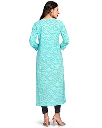 Image of Rajnandini Women's Pure Cotton Straight Fit Casual Cambric Jaipuri Bandhani Printed Kurti (JOPLJPR57-PP)
