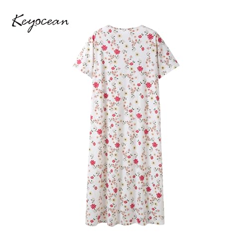 Keyocean Women Nightgowns, Soft 100% Cotton Lightweight Short Sleeve Night-dresses for Ladies2