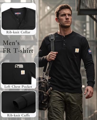 Image of BOCOMAL FR Shirts Long Sleeve Henley 5.5oz Lightweight Flame Resistant CAT2
