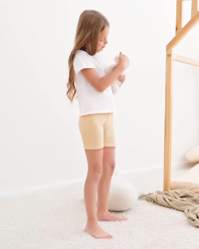 KETKAR Girls Cotton Shorts Pack of 3 | Soft Cotton Regular Fit Multicolour Shorts | Stretchable & Breathable Fabric |Home & Casual Use_Beige,8-9 Years 1