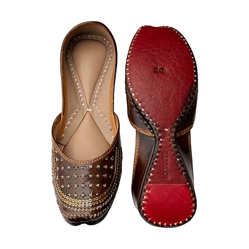 Image of KORAKARI Women's Traditional Ethnic Amber Punjabi Jutti, Leather Flat Comfortable Mojaris for Girls