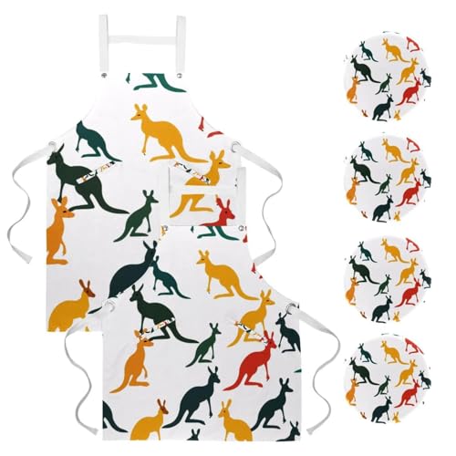 Tablier de cuisine lot de 2 avec motif kangourou pour restaurant et bar