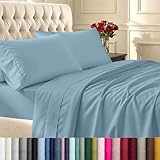 California Design Den 400 Thread Count 100% Cotton Sheet Set, Blue Queen Sheets 4 Piece Set, Long-Staple Combed Pure Natural Cotton Bed Sheets for Bed, Soft & Silky Sateen Weave
