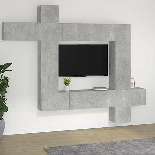Genérico Set de Muebles de TV 9 pzas Madera contrachapada Gris hormigón,Muebles TV-3114657