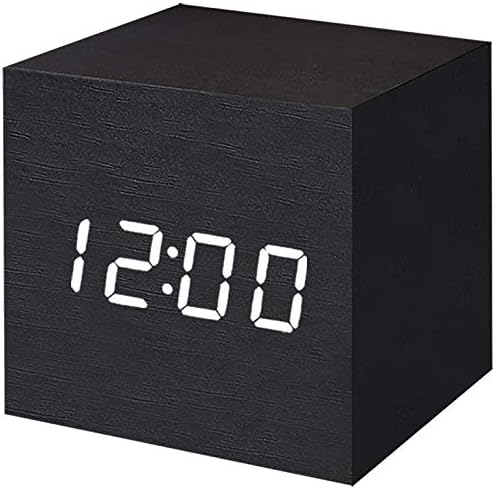 Nescope Digital Alarm Clock Digital Clock Cube Design Wooden Clock with 12/24Hr 3 Sets of Alarms Temperature Display