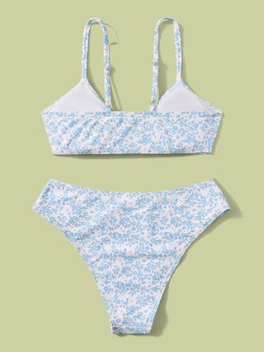 Image of QJQ Girl's 2 Piece Swimsuits Disty Floral Ring Linked Bathing Suit Cute Bikini Sets