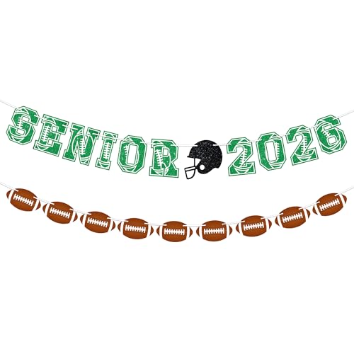 Football Senior 2026 Decorations Banner,Football Graduation Party Decorations Include Senior 2026 Banner Football Garland for Game Day Sport Themed Graduation Hanging Decorations