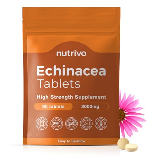 Nutrivo Echinacea Tablets - 2000mg (200mg Extract) | 90 Tablets | Good Alternative to Echinacea Capsules, Drops and Tincture