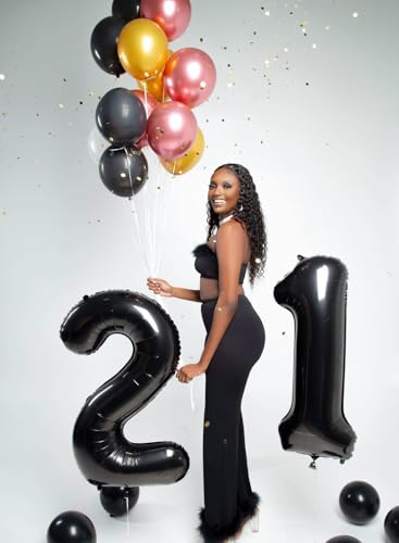 Image of 40 Inch Black Number 4 Balloon Birthday Party Decorations for Men & Women | 40 Inch Black inflatable foil number balloons, large birthday decorations for 4th birthday