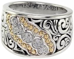 Effy Jewlery Effy 925 Sterling Silver and 18K Yellow Gold Diamond Ring, 0.10 TCW Ring size 7