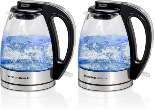 Image of Hamilton Beach Electric Tea Kettle, Water Boiler & Heater, 1 Liter, 1500 Watts for Fast Boiling, BPA Free, Cordless Serving, Auto-Shutoff & Boil-Dry Protection, Blue LED, Glass (40930) (Pack of 2)