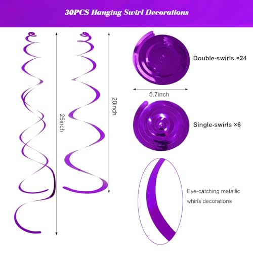 Image of Party Swirl Decorations Hot Pink Shinny Foil Hanging Swirl Decorations Plastic Streamer for Ceiling Plastic Streamer for Party Decorations Metallic Hanging Swirl Pack of 30 (Purple)