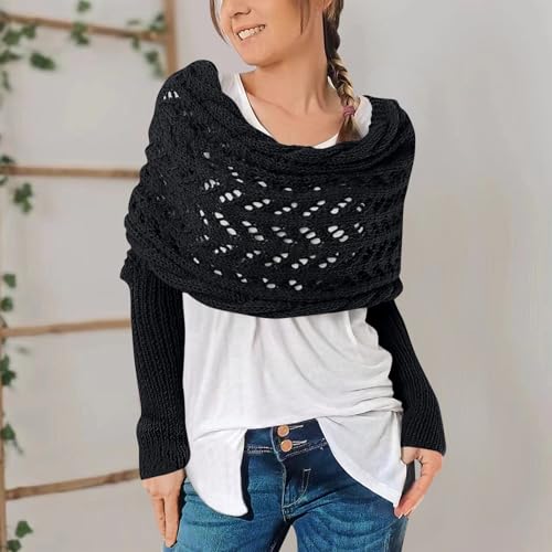 Scarf with Sleeves for Women Knitted Cable Wrap Sweater Shawl with Sleeves for Women Multifunctional Scarf Knit Wrap2