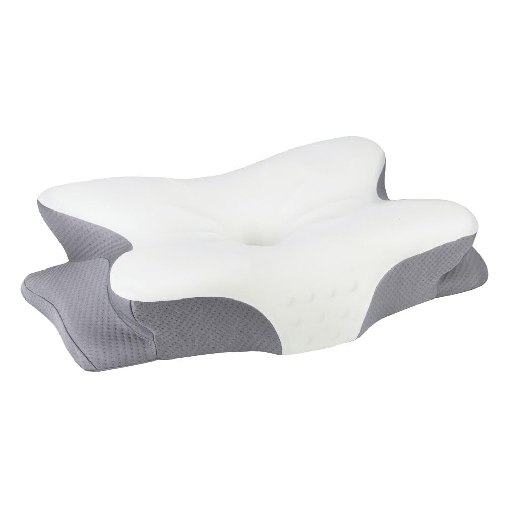 凹型の中空設計 快眠枕 枕 まくら マクラ 肩こり 低反発枕 枕カバー付 安眠枕 快眠枕 夢枕 健康まくら 頚椎 まくら低反発 横向き 頚椎安定 枕 熟睡 ピロー 低反 快適(ホワイト×グレー)
