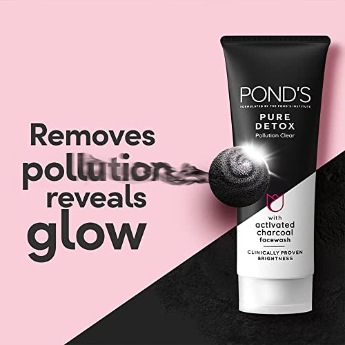 Image of POND'S Pure Detox, Facewash, 150G, For Fresh, Glowing Skin, With Activated Charcoal, Daily Exfoliating & Brightening Cleanser, Pollution Clear Face Wash