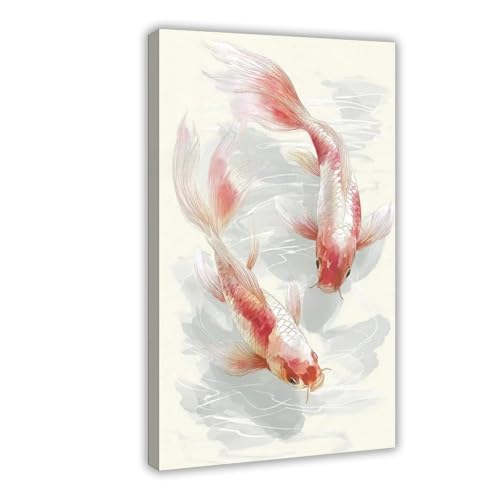 Poster Sumi-e Koi Fish toile 30x45cm décoration murale japonaise chambre et salon