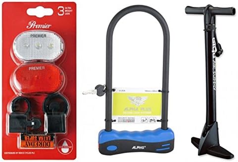 Roaduserdirect Bike Accessory Package - Light Set / D Lock / Track Pump - PACK 2