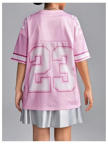 Image of WDIRARA Girl's Number Graphic Jersey Shirts Short Sleeve V Neck Tees Oversized T-Shirt Tops