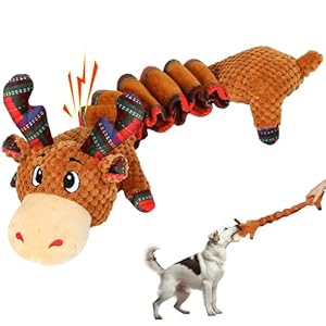 IOKHEIRA Christmas Dog Toys for Large Medium Small Breeds Dogs – Dog Toys Reindeer Squeaky Plush Stuffed Animals Dog Chew Toys with Cotton Material and Crinkle Papers