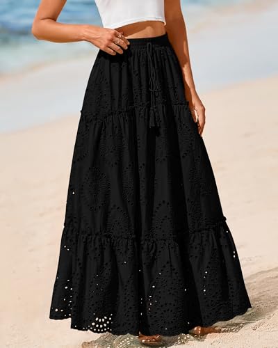 Image of BTFBM Eyelet Long Skirts for Women Beach Vacation