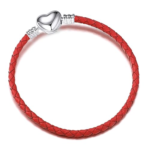 Image of LSxAB Women Heart Clasp Red Leather Moments Slider Charms Bracelets Compatible With Pandora Charms European Bead for Jewellery Making 17cm