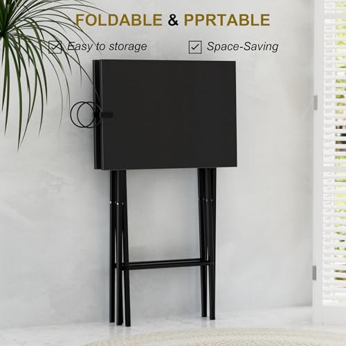 Image of VECELO Folding TV Tray for Eating Set of 2, Portable Dinner /Snack Table with Cup Holder for Couch, Living Room and Small Space, Matte & Black