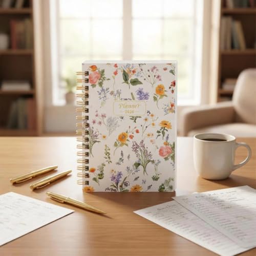 12 Month Schedule Book, 2026 Floral Wirebound Journal for Desk Planning, Classroom Notes, Workday Agenda Guide Agenda Workbook Planning Record Appointment Lesson Organizer Routine Journal Classroom - Image 4
