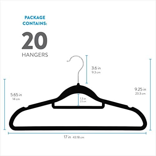 ZOBER Velvet Coat Hangers w/ Tie Bar - 20-Pack Premium Non-Slip Velvet Hangers for Clothes - Space-Saving Clothes Hangers w/ 360 Degree Swivel Hook for Suits, Trousers and Accessories - Black