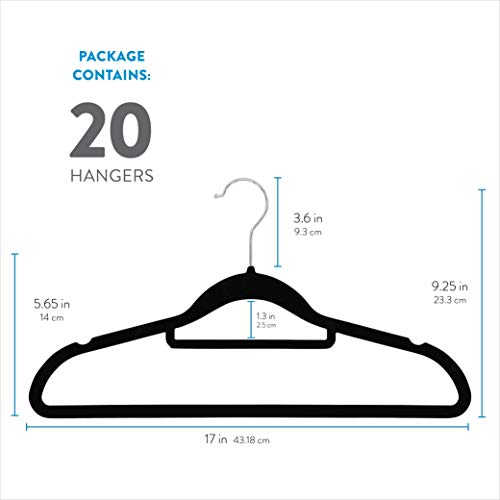 Zober Velvet Hangers 20 Pack - Clothes Hanger W/Tie Bar - Non-Slip, Swivel Hook Slim Felt Hangers - Suits, Clothes, Pants, Coat Hanger - Black - Thumbnail 7