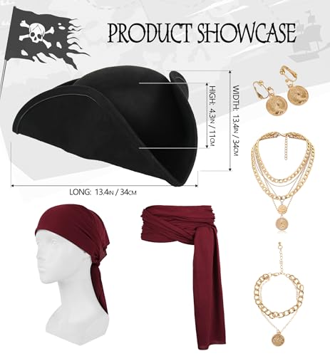 Image of HOMELEX Pirate Tricorn Hat for Adults Halloween Costume | Adult pirate tricorn hat in black, brown, or gold for Halloween, colonial costumes, parties, stage, and photos.