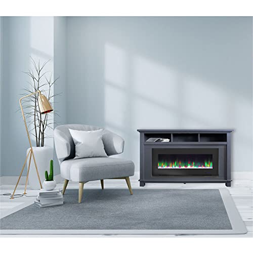 Cambridge San Jose 57'' Electric Fireplace With Crystal Insert, Multi-Color Led Flame, Tv Stand, For Rooms Up To 300 Sq.ft, Remote, Adjustable Heat Settings, Slate Blue Mantel #TOP5