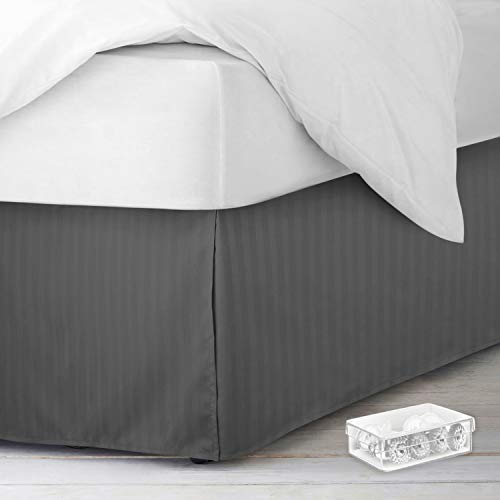 Image of Nestl Twin Bed Skirt - Damask Dobby Stripe Wrap Around Bed Skirt - Double Brushed Microfiber 14 in Tailored Drop Pleated Bed Ruffle with Bed Skirt Pins - Gray