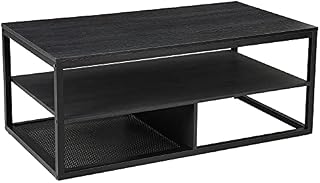 Furniture Express Coffee Table with Shelf, Easy to Assemble, Industrial, Living Room, Office, Bedroom, Metal Frame, Storage Shelf, Wood Effect Black