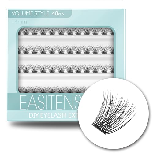 DIY Eyelash Extension, 3D Effect Glue Bonded Band Individual Lash 48 Clusters Volume Lashes Set, Home Eyelash Extension, C curl Lashes Pack 14MM-Volume-48 Clusters 48 Clusters-14MM-Volume ..