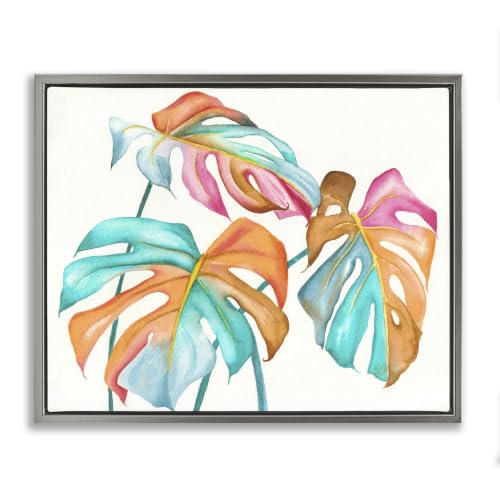 Varied Rainbow Monstera Botanical, 24 x 30 Inch Canvas in Floater Frame