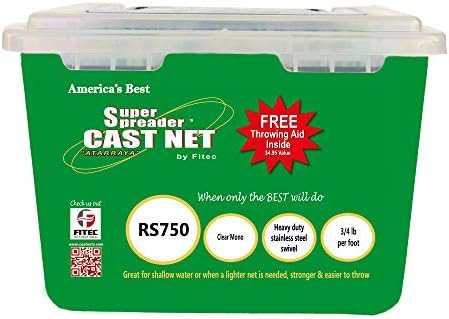 Fitec RS750 Super Spreader Cast Net, Clear, 7' Radius, 3/8" mesh, 3/4 Lb WTS