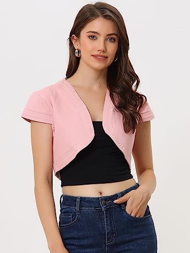 Image of Allegra K Women's Denim Jacket Cap Sleeve Cropped Open Front Shrugs Casual Summer Jean Jackets