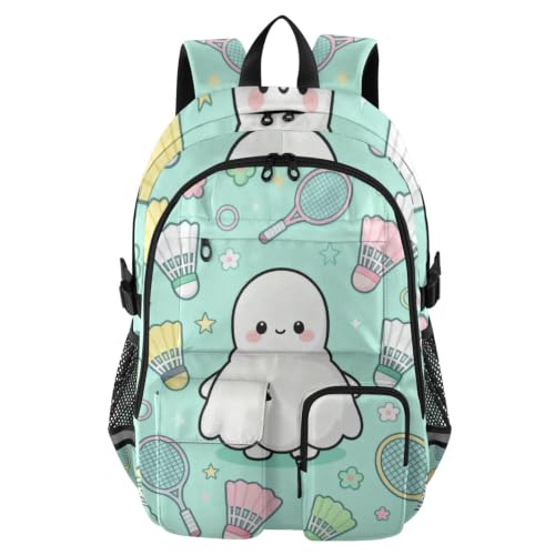 Mochila para laptop con estampado de bádminton animado y diseño espacioso