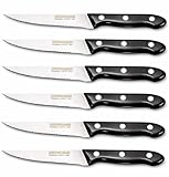 BERIZZA Juego de 6 Cuchillos de Carne de Mesa con Mango Negro en Polipropileno, Hoja de Acero Inoxidable, Diseño Elegante, Cuchillo Bistec, Chuletero