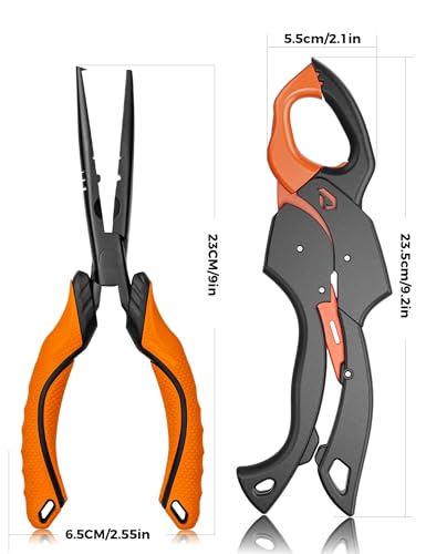 Image of Fish Gripper 9.2 inch,Muti-Function Line Cutter Fishing Pliers, Saltwater Fishing Tool Kit,Fishing Gear with Fishing Lanyard